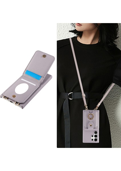 Samsung Galaxy S24 Ultra Kılıf Kart Tutuculu, Omuz Askılı Pc+Tpu Halkalı Kickstand Telefon Arka Kapak-Mor (Yurt Dışından) indirimleri