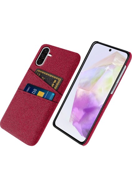 Samsung Galaxy A36 5g Kılıf Kumaş+Çift Kart Yuvalı Sert Pc Telefon Kılıfı-Kırmızı (Yurt Dışından)