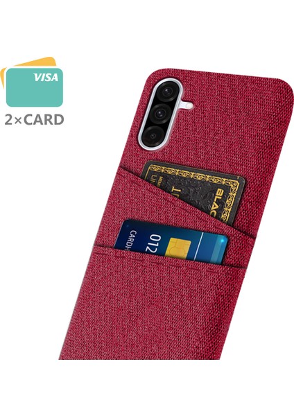 Samsung Galaxy A36 5g Kılıf Kumaş+Çift Kart Yuvalı Sert Pc Telefon Kılıfı-Kırmızı (Yurt Dışından)