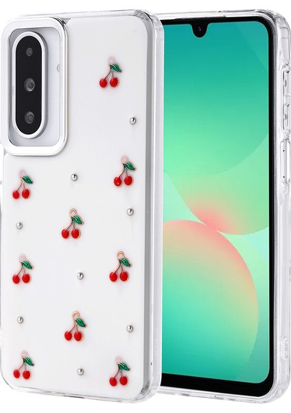 Galaxy A26 Kılıf Airbag Tasarımlı Simli Şeffaf Kutup Kapak - Kiraz