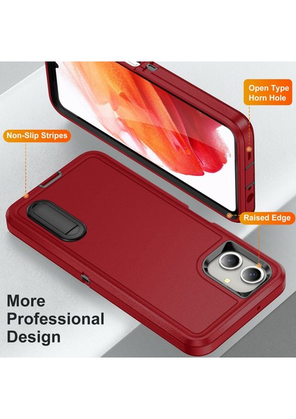 Samsung Galaxy A06 Kılıf Kickstand Telefon Kılıfı Pc+Silikon+Eva 3'ü 1 Arada Tasarım-Kırmızı+Siyah (Yurt Dışından) modelleri