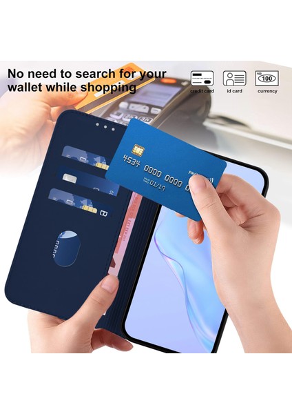 Samsung Galaxy A55 5g Kılıf Askılı Düz ​​renk Cüzdan Deri Telefon Kılıfı-Lacivert (Yurt Dışından)