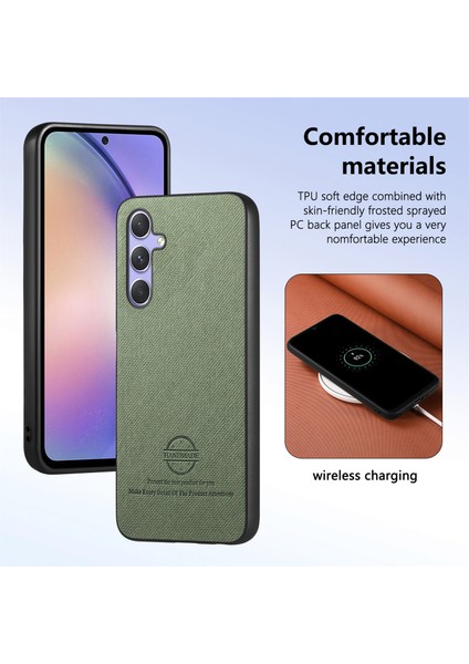 Samsung Galaxy A54 5g Kılıf Kumaş Dokulu Deri+Pc+Tpu Düşmeyi Önleyici Telefon Kapağı-Yeşil (Yurt Dışından)