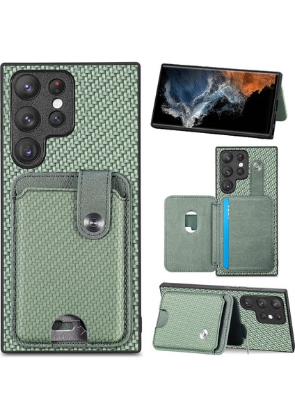 Samsung Galaxy S25 Ultra Kılıf Kart Yuvaları Kickstand Telefon Arka Kapak Kart Aracı-Yeşil (Yurt Dışından)