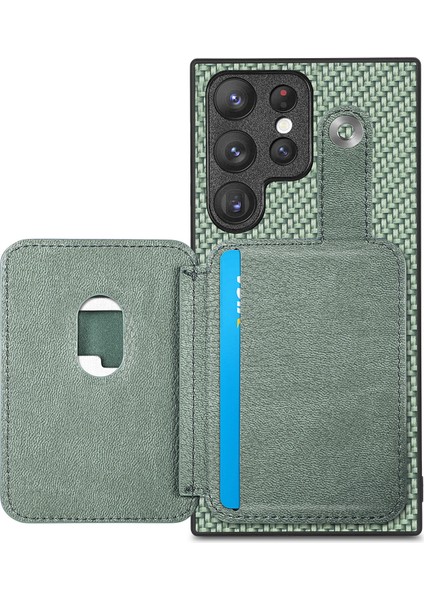 Samsung Galaxy S25 Ultra Kılıf Kart Yuvaları Kickstand Telefon Arka Kapak Kart Aracı-Yeşil (Yurt Dışından)