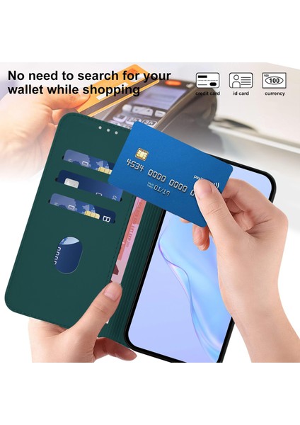 Samsung Galaxy A55 5g Kılıf Askılı Düz ​​renk Cüzdan Deri Telefon Kılıfı-Koyu Yeşil (Yurt Dışından)