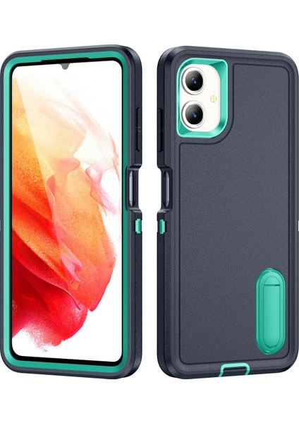 Samsung Galaxy A06 Kılıf Kickstand Telefon Kılıfı Pc+Silikon+Eva 3'ü 1 Arada Tasarım-Koyu Mavi+Açık Camgöbeği (Yurt Dışından)