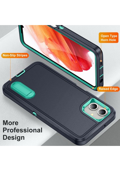 Samsung Galaxy A06 Kılıf Kickstand Telefon Kılıfı Pc+Silikon+Eva 3'ü 1 Arada Tasarım-Koyu Mavi+Açık Camgöbeği (Yurt Dışından) modelleri