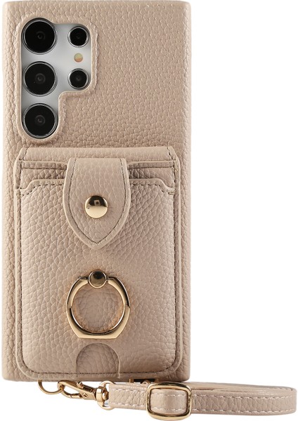 Samsung Galaxy S24 Ultra Kılıf Kart Tutuculu, Omuz Askılı Pc+Tpu Halkalı Kickstand Telefon Arka Kapak-Haki (Yurt Dışından)