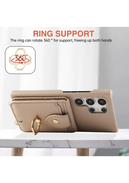 Samsung Galaxy S24 Ultra Kılıf Kart Tutuculu, Omuz Askılı Pc+Tpu Halkalı Kickstand Telefon Arka Kapak-Haki (Yurt Dışından) fırsatları