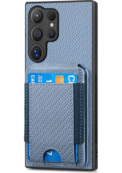 Samsung Galaxy S25 Ultra Kılıf Kart Tutuculu Kickstand Deri Arka Kapak-Mavi (Yurt Dışından)