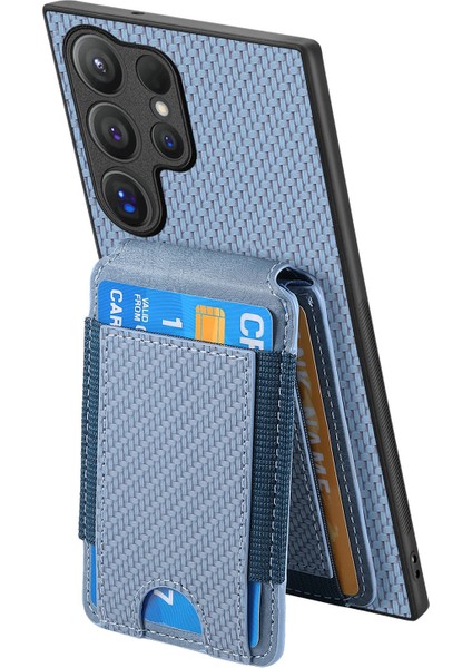 Samsung Galaxy S25 Ultra Kılıf Kart Tutuculu Kickstand Deri Arka Kapak-Mavi (Yurt Dışından)