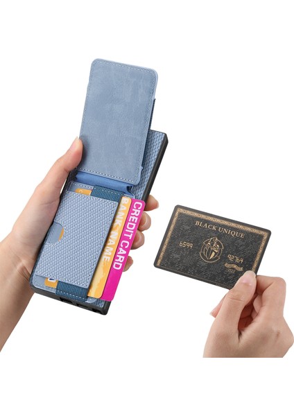 Samsung Galaxy S25 Ultra Kılıf Kart Tutuculu Kickstand Deri Arka Kapak-Mavi (Yurt Dışından)