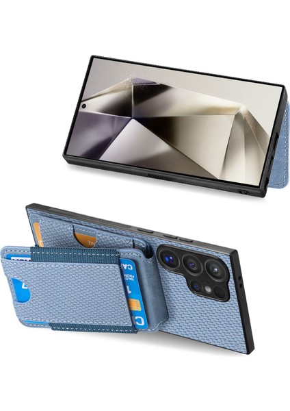 Samsung Galaxy S25 Ultra Kılıf Kart Tutuculu Kickstand Deri Arka Kapak-Mavi (Yurt Dışından)