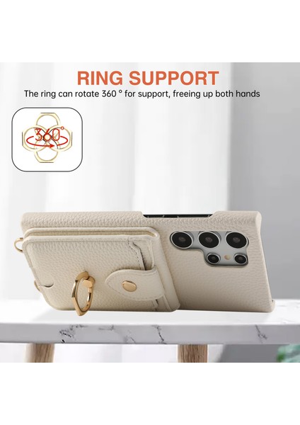 Samsung Galaxy S24 Ultra Kılıf Kart Tutuculu, Omuz Askılı Pc+Tpu Halkalı Kickstand Telefon Arka Kapak-Beyaz (Yurt Dışından) fırsatları