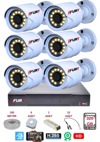 6 Lı Gece Renkli Görüş Güvenlik Kamerası Full Hd-Su Geçirmez Güvenlik Kamerası Seti 320GB