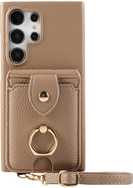 Samsung Galaxy S24 Ultra Kılıf Kart Tutuculu, Omuz Askılı Pc+Tpu Halkalı Kickstand Telefon Arka Kapak-Açık Taba (Yurt Dışından)