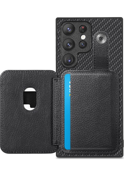 Samsung Galaxy S25 Ultra Kılıf Kart Yuvaları Kickstand Telefon Arka Kapak Kart Aracı Ile-Siyah (Yurt Dışından)
