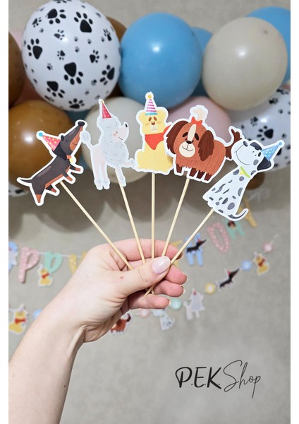 Sevimli Köpekler Tema Kürdan Süsleri Cupcake Süsleri Lüks Büyük Boy 10LU Paket