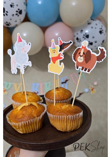 Sevimli Köpekler Tema Kürdan Süsleri Cupcake Süsleri Lüks Büyük Boy 10LU Paket modelleri