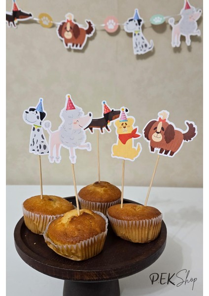Sevimli Köpekler Tema Kürdan Süsleri Cupcake Süsleri Lüks Büyük Boy 10LU Paket fırsatları