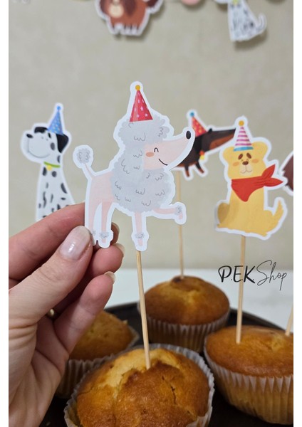 Sevimli Köpekler Tema Kürdan Süsleri Cupcake Süsleri Lüks Büyük Boy 10LU Paket indirimleri