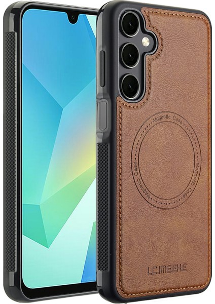 Lc.ımeeke Samsung Galaxy A55 5g Manyetik Kılıf Magsafe Deri+Tpu Arka Kapak-Kahverengi ile Uyumlu (Yurt Dışından)
