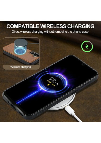 Lc.ımeeke Samsung Galaxy A55 5g Manyetik Kılıf Magsafe Deri+Tpu Arka Kapak-Kahverengi ile Uyumlu (Yurt Dışından)