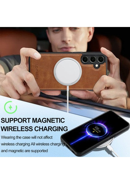 Lc.ımeeke Samsung Galaxy A55 5g Manyetik Kılıf Magsafe Deri+Tpu Arka Kapak-Kahverengi ile Uyumlu (Yurt Dışından)