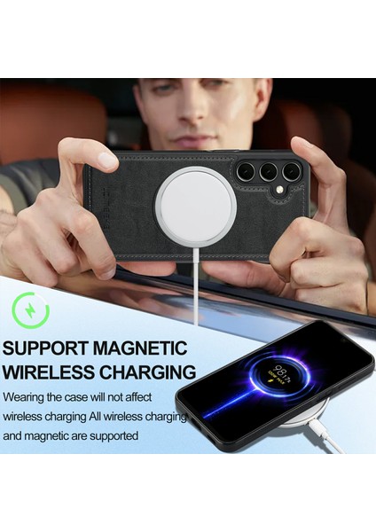 Lc.ımeeke Samsung Galaxy S24 Manyetik Kılıf Magsafe Deri+Tpu Arka Kapak-Siyah ile Uyumlu (Yurt Dışından)