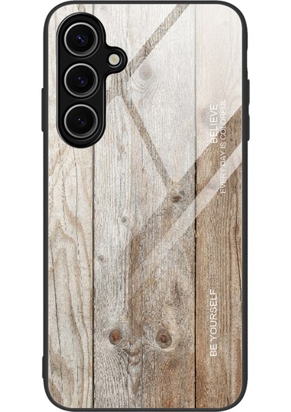 Samsung Galaxy A16 5g/4g Kılıf Tpu+Temperli Cam Arka Telefon Kapağı Ahşap Doku-Gri (Yurt Dışından)