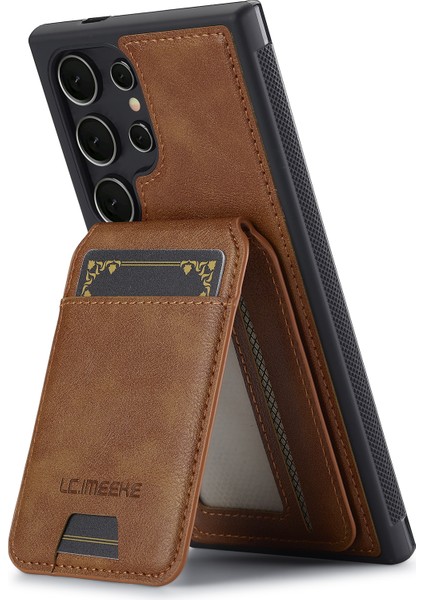Lc.ımeeke L3 Samsung Galaxy S23 Ultra Manyetik Kılıf Çıkarılabilir Kart Tutucu Deri+Tpu Mobil Kapak-Kahverengi (Yurt Dışından)