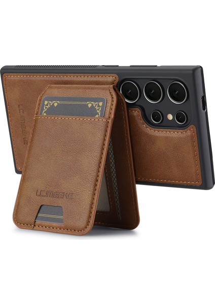 Lc.ımeeke L3 Samsung Galaxy S23 Ultra Manyetik Kılıf Çıkarılabilir Kart Tutucu Deri+Tpu Mobil Kapak-Kahverengi (Yurt Dışından)