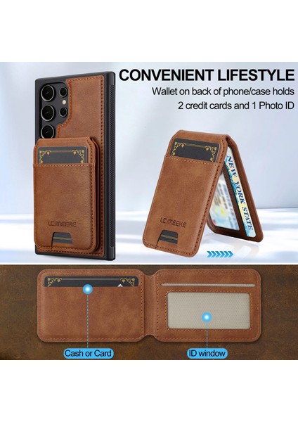 Lc.ımeeke L3 Samsung Galaxy S23 Ultra Manyetik Kılıf Çıkarılabilir Kart Tutucu Deri+Tpu Mobil Kapak-Kahverengi (Yurt Dışından)