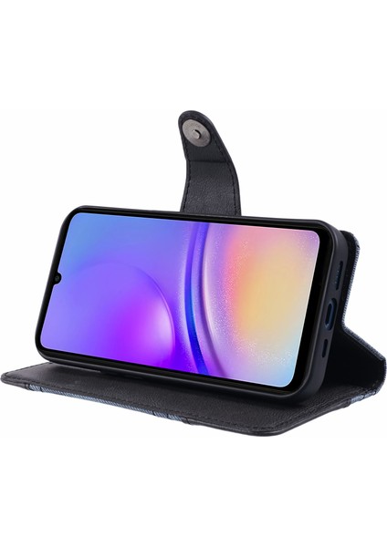 Samsung Galaxy A56 5g Kılıf Ekleme Dokulu Deri Telefon Kapağı Görünüm Standı-Siyah (Yurt Dışından)