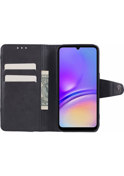 Samsung Galaxy A56 5g Kılıf Ekleme Dokulu Deri Telefon Kapağı Görünüm Standı-Siyah (Yurt Dışından)