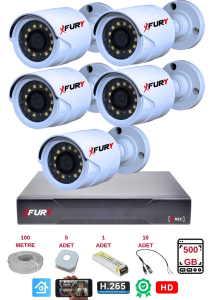 5 Li Gece Renkli Görüş Güvenlik Kamerası Full Hd-Su Geçirmez Güvenlik Kamerası Seti 500GB fiyatları