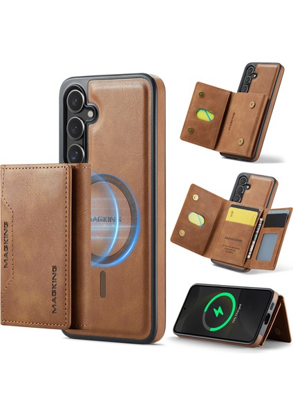 Magkıng K2 Serisi Samsung Galaxy S24 Kılıf Magsafe Pc+Tpu+Pu Telefon Kapağı-Kahverengi ile Uyumlu (Yurt Dışından)