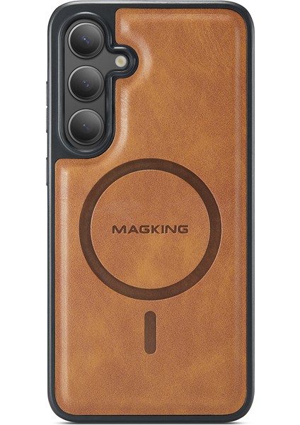 Magkıng K2 Serisi Samsung Galaxy S24 Kılıf Magsafe Pc+Tpu+Pu Telefon Kapağı-Kahverengi ile Uyumlu (Yurt Dışından)