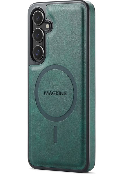 Magkıng K1 Serisi Samsung Galaxy S24 Manyetik Kılıf Pc+Tpu+Pu Deri Telefon Kılıfı-Yeşil (Yurt Dışından)