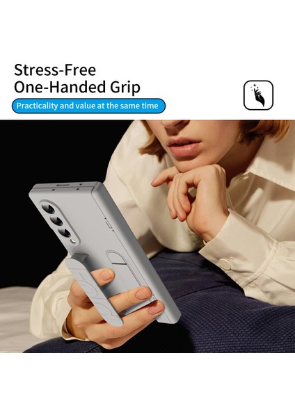 Samsung Galaxy Z Fold3 5g Kılıf Için Temperli Cam Filmi Silikon Bileklik Kickstand Pc Telefon Kapak-Altın (Yurt Dışından) fırsatları