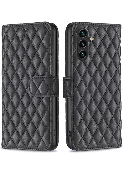 Samsung Galaxy A56 5g Kılıf Eşkenar Dörtgen Telefon Deri Kılıf Stand-Siyah (Yurt Dışından)