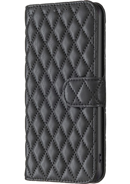 Samsung Galaxy A56 5g Kılıf Eşkenar Dörtgen Telefon Deri Kılıf Stand-Siyah (Yurt Dışından)