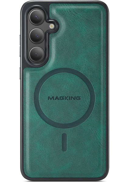 Magkıng K1 Serisi Samsung Galaxy S24 Manyetik Kılıf Pc+Tpu+Pu Deri Telefon Kılıfı-Yeşil (Yurt Dışından)