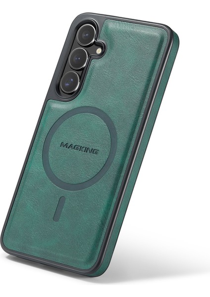 Magkıng K1 Serisi Samsung Galaxy S24 Manyetik Kılıf Pc+Tpu+Pu Deri Telefon Kılıfı-Yeşil (Yurt Dışından)