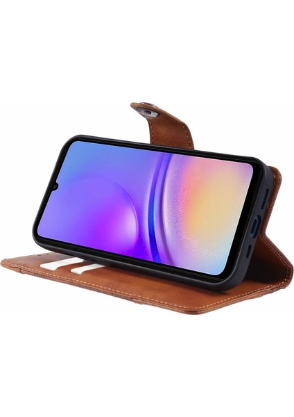 Samsung Galaxy A56 5g Kılıf Ekleme Dokulu Deri Telefon Kapağı Standı-Kahverengi (Yurt Dışından)