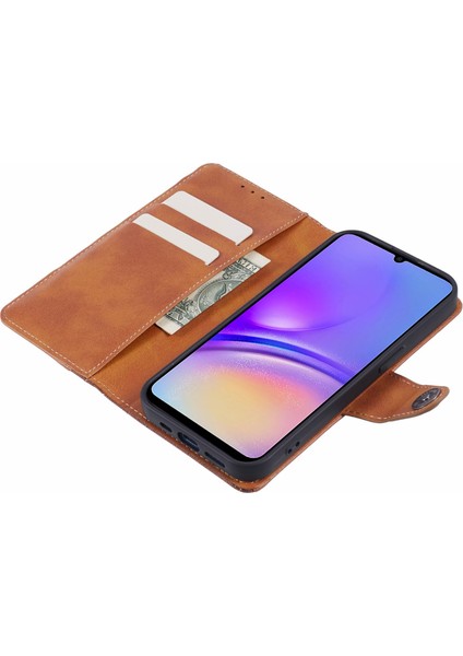 Samsung Galaxy A56 5g Kılıf Ekleme Dokulu Deri Telefon Kapağı Standı-Kahverengi (Yurt Dışından)