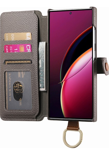 Samsung Galaxy S25 Ultra Kılıf Rfıd Engelleme Fermuarlı Cüzdan Pu Deri Mobil Kapak-Gri (Yurt Dışından)