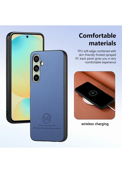 Samsung Galaxy S24 Kılıf Kumaş Doku Deri+Pc+Tpu Düşmeyi Önleyici Telefon Kapağı-Mavi (Yurt Dışından)