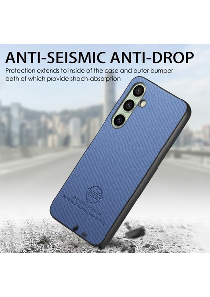 Samsung Galaxy S24 Kılıf Kumaş Doku Deri+Pc+Tpu Düşmeyi Önleyici Telefon Kapağı-Mavi (Yurt Dışından)
